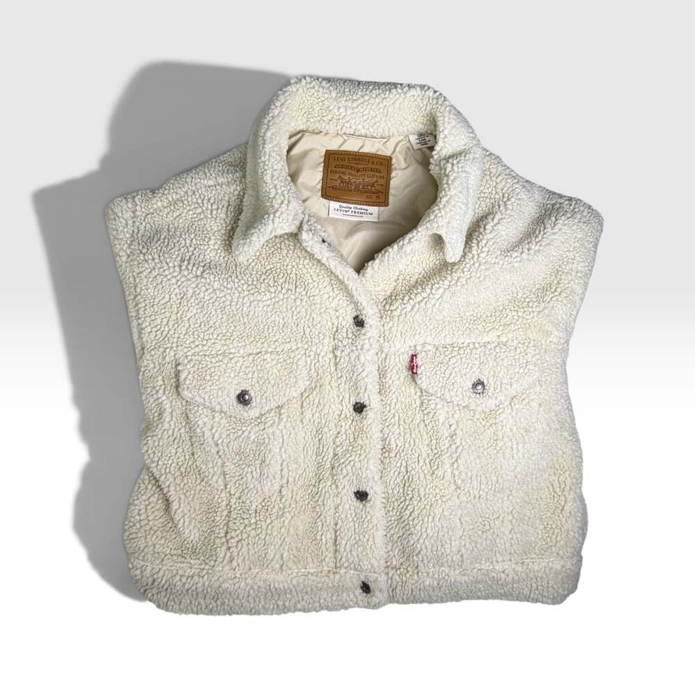 Levi’s Premium Cropped Sherpa  Trucker Jacket Cream Women’s M